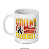 Chilling and Grilling Mug, BBQ Mug, Food Lover Gift, Grill Master Mug, Funny BBQ Mug, Sausage Mug, Novelty Mug, Gift For Him, Cute Mug - Tawshia