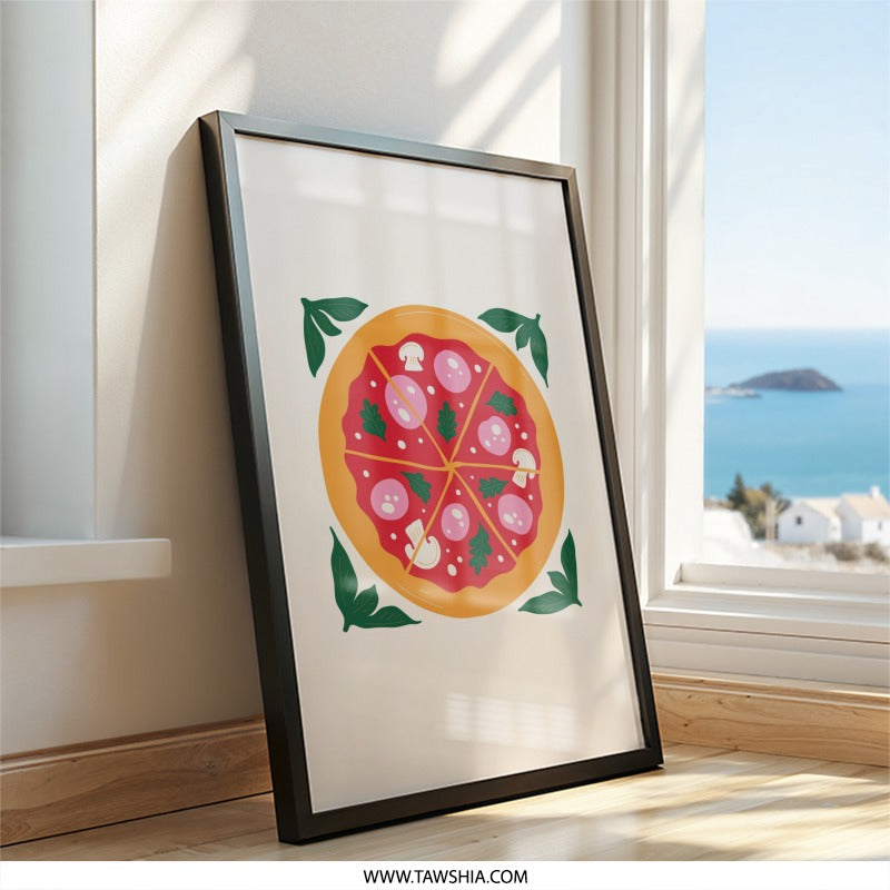 Pizza Wall Art, Foodie Decor, Kitchen Art Print, Cute Pizza Poster, Modern Wall Decor, Restaurant Art, Home Decor, Pizza Lover Gift - Tawshia