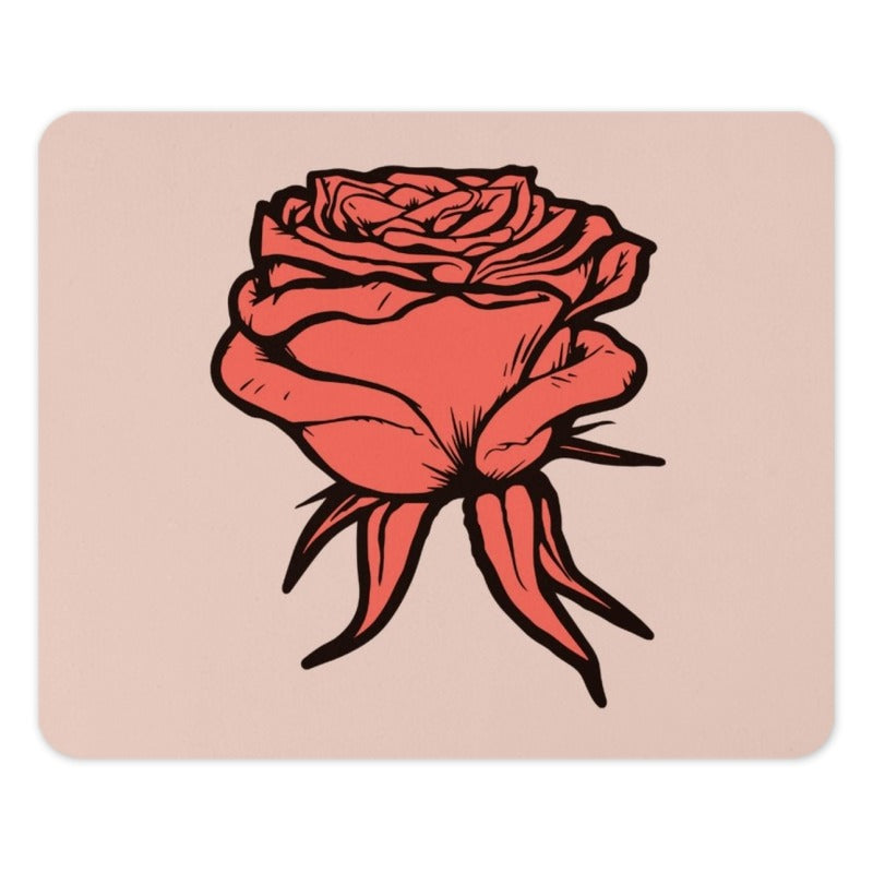 Rose Mouse Pad, Floral Desk Decor, Pink Computer Mat, Flower Mousepad, Aesthetic Workspace Gift, Botanical Art, Unique Office Accessory - Tawshia