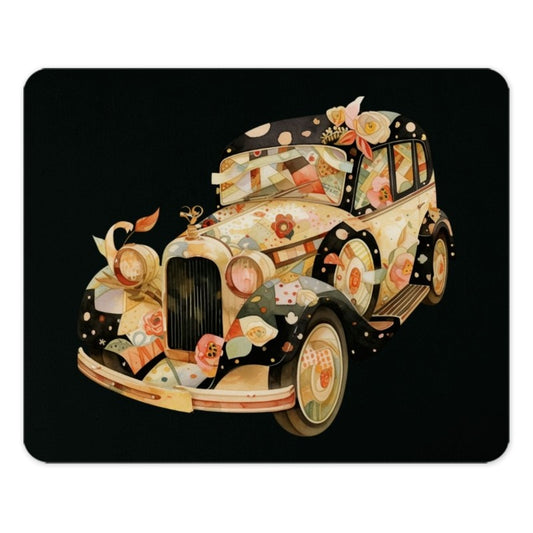 Floral Car Mouse Pad, Vintage Auto Art, Unique Desk Accessory, Quirky Computer Mat, Car Lover Gift, Colorful Retro Car, Office Decor - Tawshia