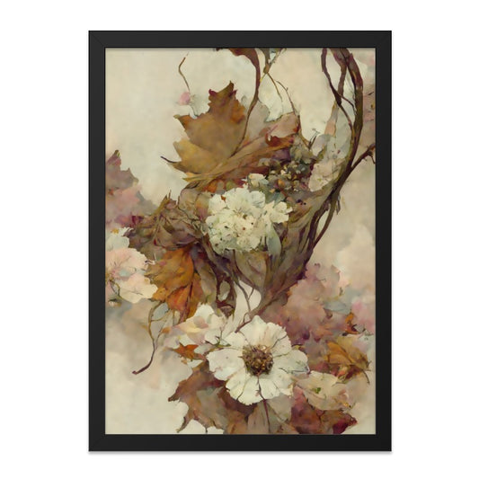 Floral Wall Art, Botanical Print, Watercolor Flowers, Leaves Decor, Elegant Home Decor, Vintage Style, Art Print, Nature Inspired, Framed - Tawshia
