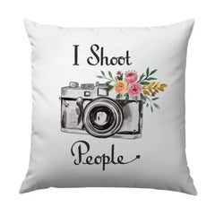 I Shoot People Pillow, Photographer Gift, Camera Pillow, Floral Design Pillow, Home Decor Pillow, Decorative Throw Pillow - Tawshia