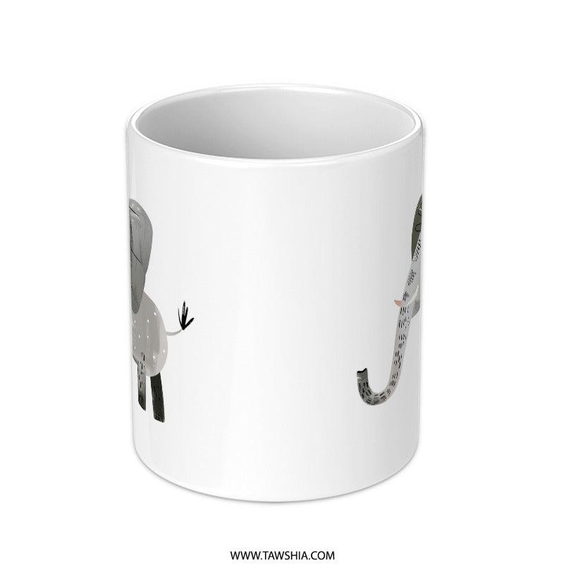 Elephant Mug, Cute Animal Mug, Coffee Mug, Tea Mug, Adorable Elephant Design, Gift Idea, Unique Mug, Cartoon Elephant Mug, Kids Mug - Tawshia