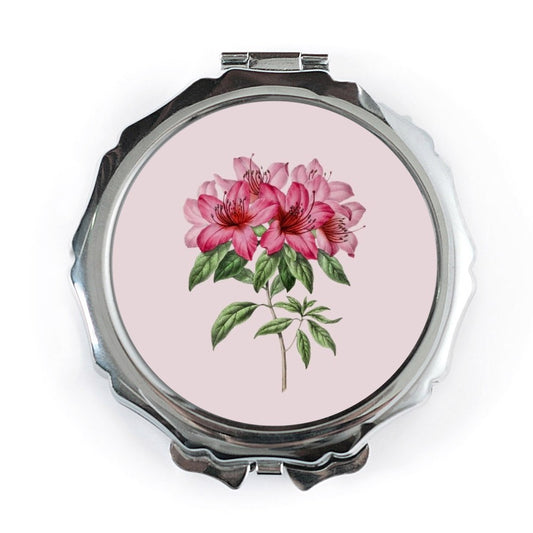 Pink Azalea Pocket Mirror, Floral Compact Mirror, Flower Blossom Gift, Botanical Makeup Mirror, Aesthetic Mirror, On The Go Mirror - Tawshia