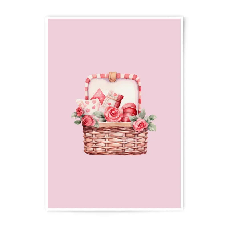 Valentine Gift Photographic Prints, Basket Art, Pink Home Decor, Roses, Sweet Treats, Romantic Prints, Gift for Her, Wall Art - Tawshia