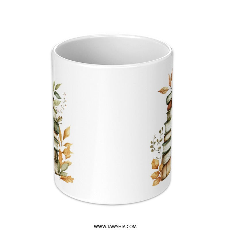 Book Lover Mug, Stack of Books with Leaves, Literary Gift, Autumn Books Mug, Cozy Reading Mug, Bookish Gift, Tea Mug, Coffee Mug - Tawshia