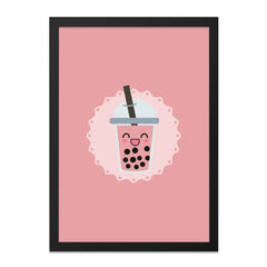 Cute Boba Tea Wall Art, Pink Kawaii Drink Poster, Minimalist Bubble Tea Print, Sweet Dessert Illustration, Modern Kitchen Decor - Tawshia