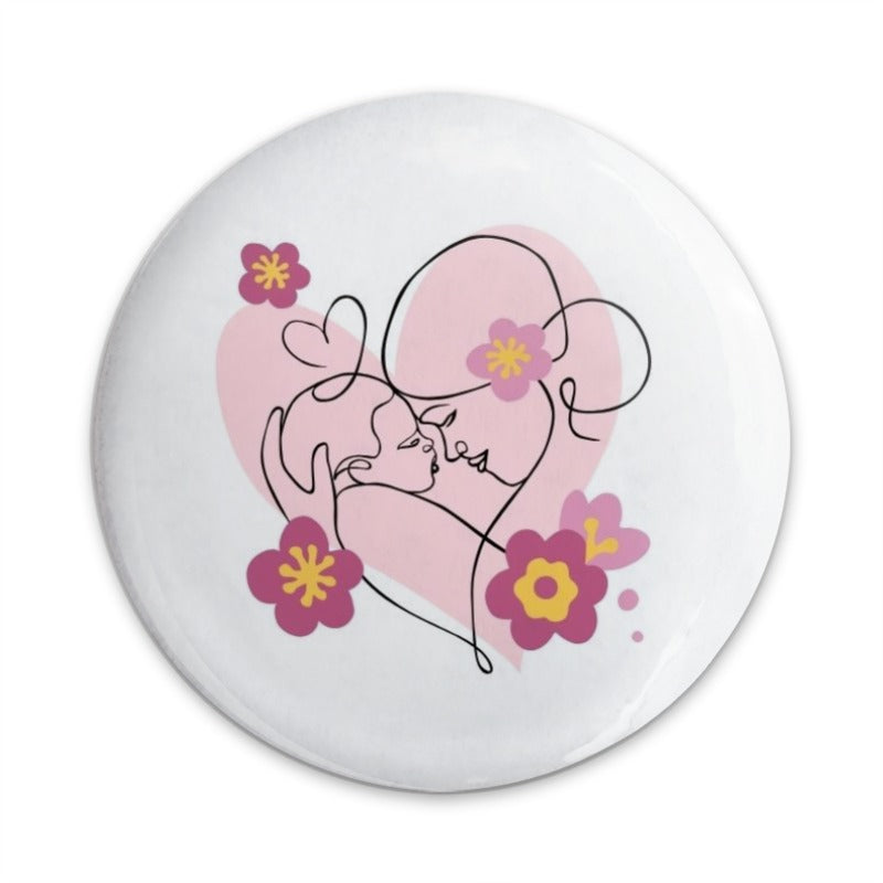 Mother and Child Pinback Button, Line Art Pin, Floral Design Pin, New Mom Gift, Minimalist Art Pin, Cute Button, Trendy Pinback Button - Tawshia