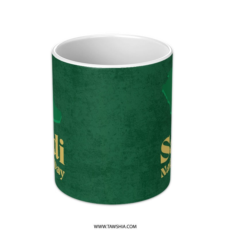 Saudi National Day Mug, Unique KSA Gift, Saudi Arabia Pride Mug, Green and Gold Design, Celebration Mug, Coffee Cup, Tea Mug, Gift Idea - Tawshia