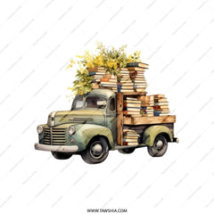 Book Lover Tote Bag, Vintage Truck Design, Reader Gift, Library Tote, Literary Gift, Bookworm Accessories, Book Truck Tote - Tawshia