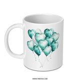 Heart Balloon Mug, Watercolor Balloons Coffee Mug, Teal Balloons Gift, Balloon Mug, Anniversary Mug, Celebration Gift - Tawshia