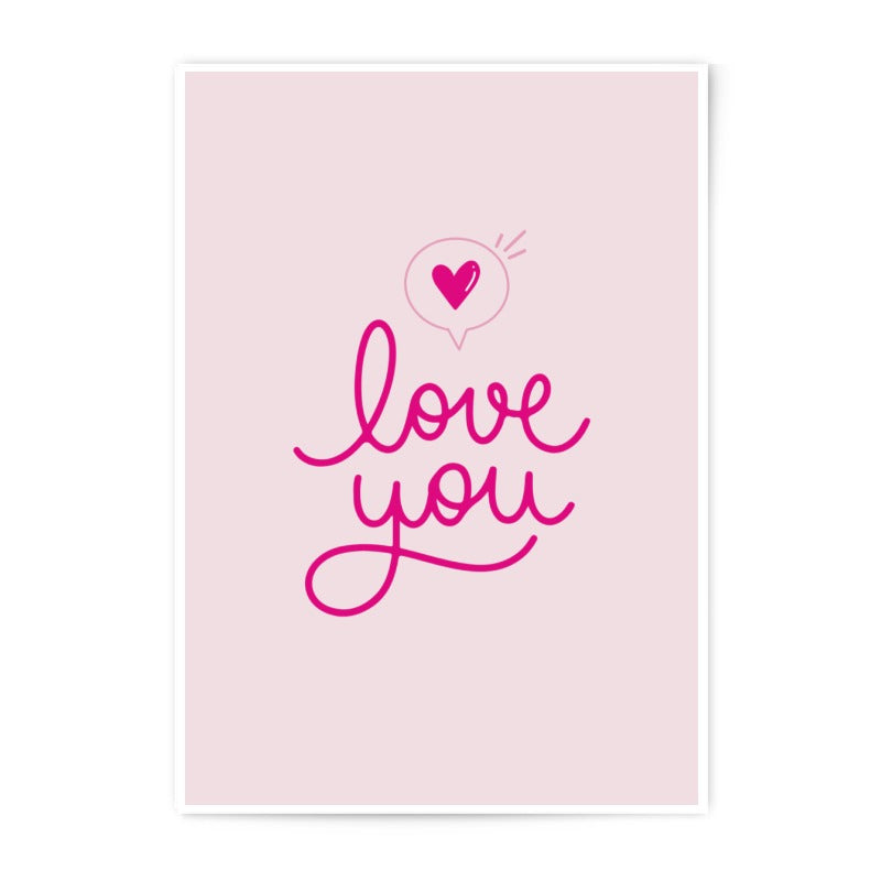 Love You Photographic Prints, Pink Heart Wall Art, Valentine's Day Gift, Cute Prints, Home Decor, Anniversary Present, Romantic Print - Tawshia