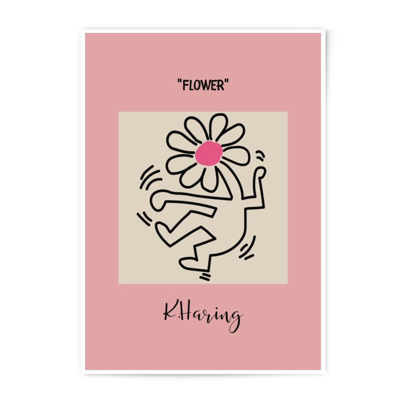 Keith Haring Flower Photographic Print, 80s Art Print, Pop Art Wall Decor, Modern Art Poster, Trendy Home Decor, Living Room Artwork - Tawshia