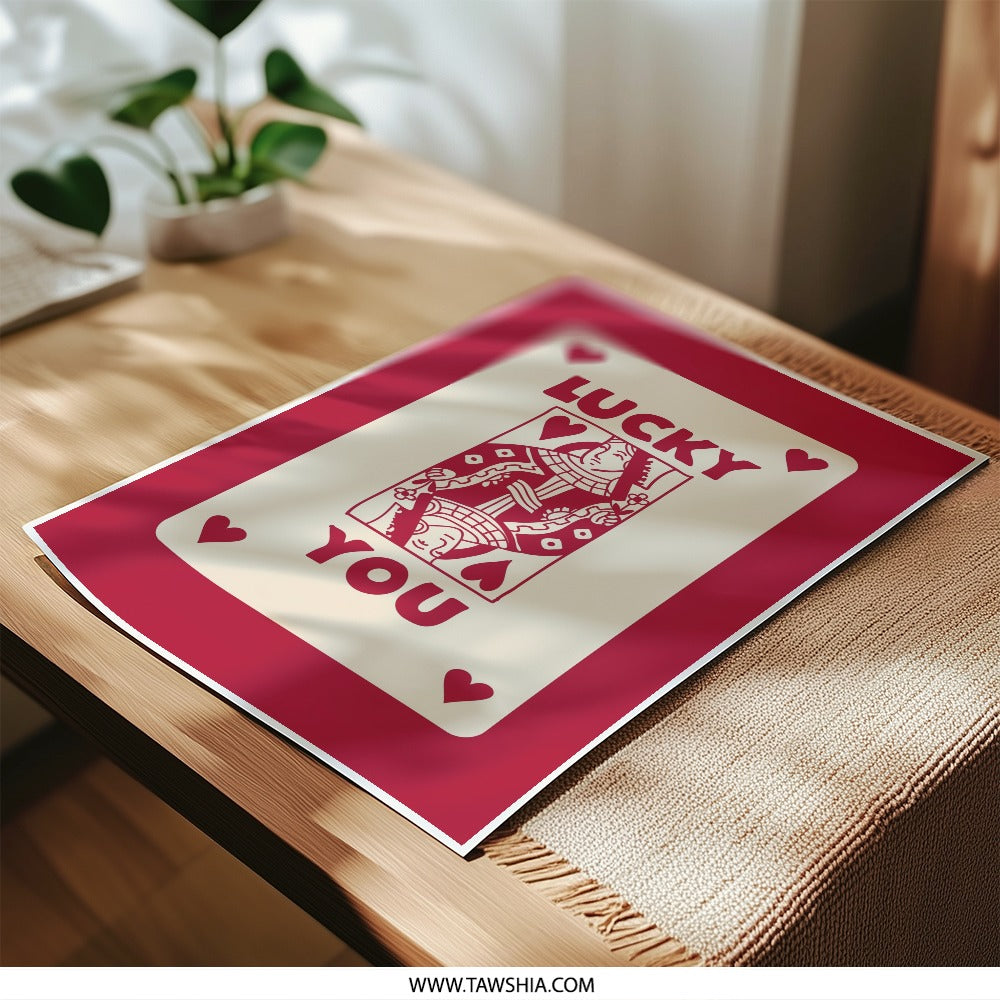 Lucky You Queen Card Photographic Print, Playing Card Art Print, Hearts Suit Print, Card Art Decor, Valentines Day Gift for Her - Tawshia