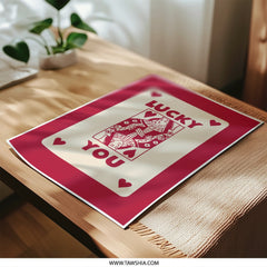 Lucky You Queen Card Photographic Print, Playing Card Art Print, Hearts Suit Print, Card Art Decor, Valentines Day Gift for Her - Tawshia