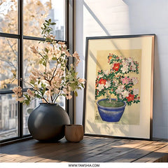 Azalea Bonsai Wall Art, Floral Tree Print, Japanese Art, Botanical Illustration, Home Decor, Asian Inspired Artwork - Tawshia