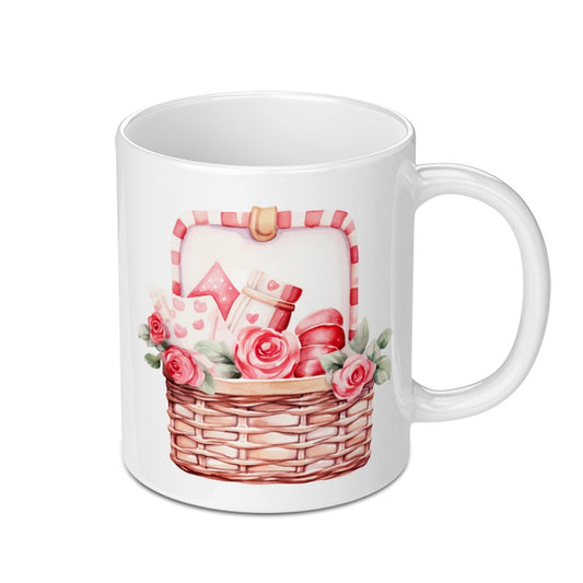 Floral Basket Mug, Roses Gift Mug, Cute Gift Mug, Watercolor Design Mug, Flowers Basket Mug, Valentine Mug, Special Occasion Mug - Tawshia