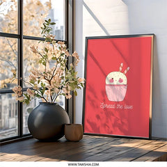 Cute Cupcake Wall Art, Kawaii Food Print, Dessert Lover Gift, Kitchen Decor, Spread the Love Wall Decor, Whimsical Art Print - Tawshia