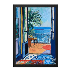 Seaside View Wall Art, Balcony Print, Coastal Painting, Ocean View Print, Mediterranean Art, Colorful Impressionist Painting, Wall Decor - Tawshia