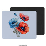 Floral Mouse Pad, Poppy Flower Art, Red and Blue Flowers Mousepad, Office Decor, Desk Accessories, Flower Lover Gift, Botanical Mouse Mat - Tawshia