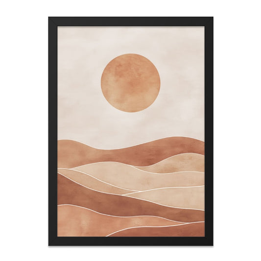 Minimalist Desert Wall Art, Boho Sunset Print, Abstract Landscape Art, Modern Home Decor, Neutral Tones, Framed Wall Art, Wall Decor - Tawshia