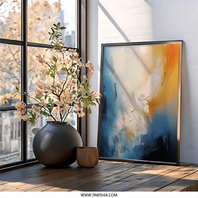Abstract Wall Art, Modern Art Print, Blue and Gold Painting, Minimalist Decor, Contemporary Artwork, Home Decor, Office Art, Ready to Hang - Tawshia