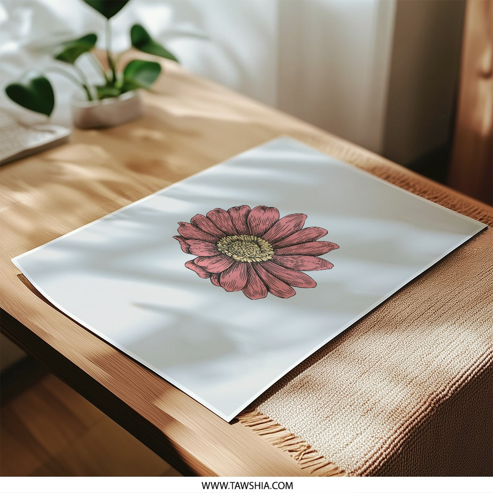 Pink Flower Photographic Prints, Floral Wall Decor, Botanical Art, Flower Drawing, Home Decor, Gift Idea - Tawshia