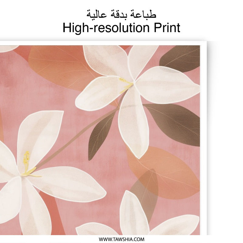 Floral Photographic Print, Flower Wall Art, Botanical Art Print, White Flowers, Pink Background, Home Decor, Floral Art, Minimalist Print - Tawshia