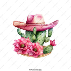 Cactus Pillow, Pink Cowboy Hat Pillow, Desert Flower Decor, Western Accent Pillow, Southwestern Home Decor Pillow, Botanical Cushion - Tawshia