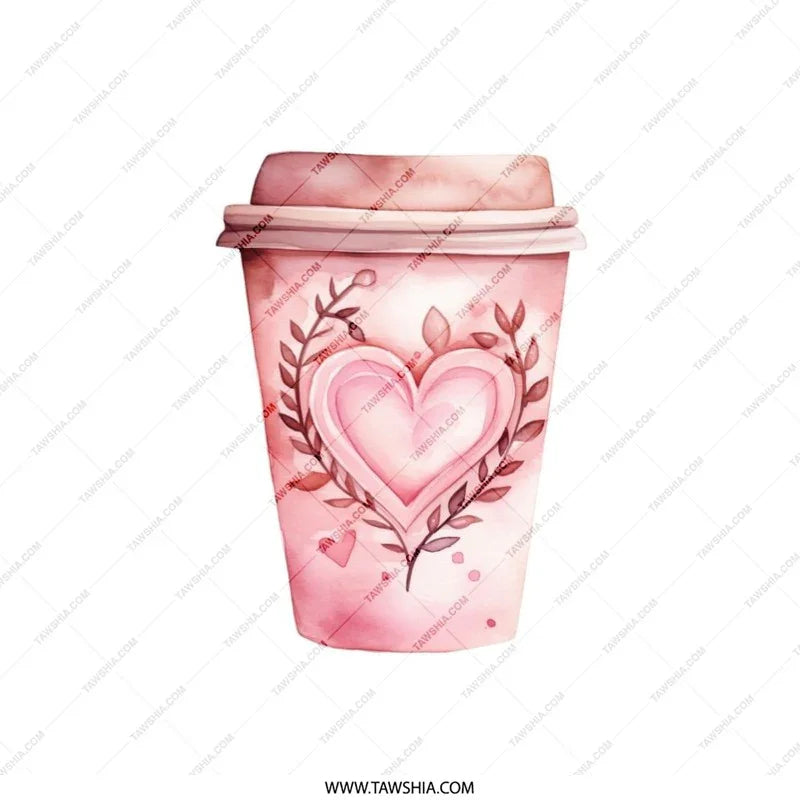 Coffee Heart Pillow, Valentine Gift, Cute Coffee Cup Throw Pillow, Pink Watercolor Design, Home Decor, Coffee Lover, Cozy Accent Pillow - Tawshia