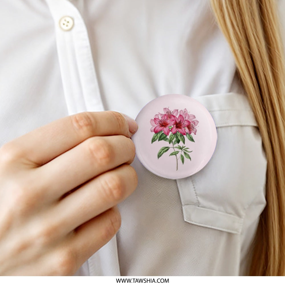 Pink Azalea Pinback Button, Floral Accessory, Botanical Badge, Flower Button, Garden Lover Gift, Aesthetic Apparel, Trendy Pin, Gift Idea - Tawshia