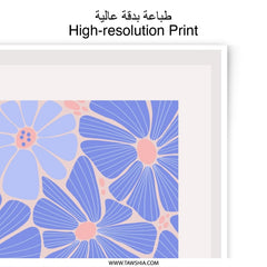 Le Jardin Photographic Print, Floral Wall Art, Blue Flower Garden Decor, Botanical Art Print, Retro Flower Art, Groovy Aesthetic Print - Tawshia