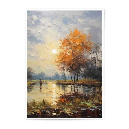 Autumn Lake Photographic Print, Landscape Art Print, Wall Art, Nature Decor, Fall Colors, Sunset Scene - Tawshia