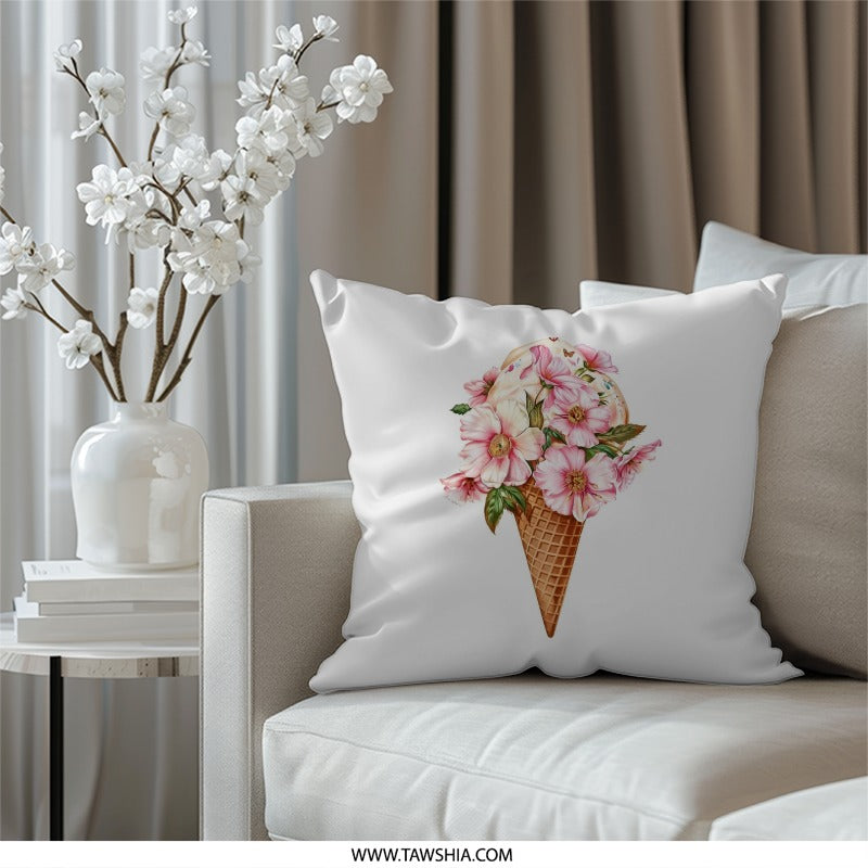 Floral Ice Cream Pillow, Unique Design, Decorative Pillow, Throw Pillow, Home Decor, Accent Pillow, Stylish Pillow, Summer Decor, Art Pillow - Tawshia