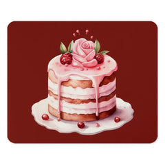 Rose Cake Mouse Pad, Cute Dessert Art, Pink Icing, Delicious Treat Design, Baking Lover Gift, Office Decor, Computer Accessory - Tawshia