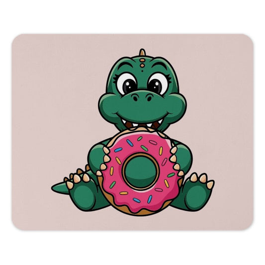 Cute Dinosaur Eating Donut Mouse Pad, Sweet Treat Lover, Desk Decor, Funny Animal Gift, Cartoon Reptile, Pink Donut Illustration - Tawshia