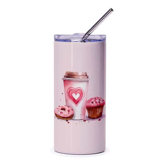 Watercolor Sweet Treats Tumbler, Coffee Donut Tumbler, Cute Tumbler Design, Pink Tumbler, Bakery Tumbler, Gift for Her, Travel Tumbler - Tawshia