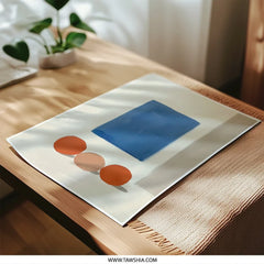 Modern Abstract Photographic Prints, Minimalist Wall Decor, Geometric Shapes Art, Blue Square, Orange Circles, Home Decor - Tawshia