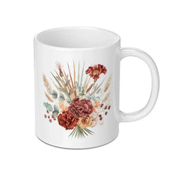 Floral Bouquet Mug, Burgundy Flowers Coffee Mug, Rustic Autumn Design, Fall Flower Lover Gift, Botanical Art Mug - Tawshia