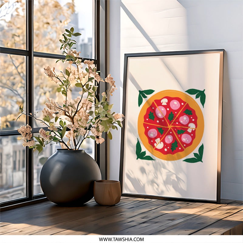 Pizza Wall Art, Foodie Decor, Kitchen Art Print, Cute Pizza Poster, Modern Wall Decor, Restaurant Art, Home Decor, Pizza Lover Gift - Tawshia