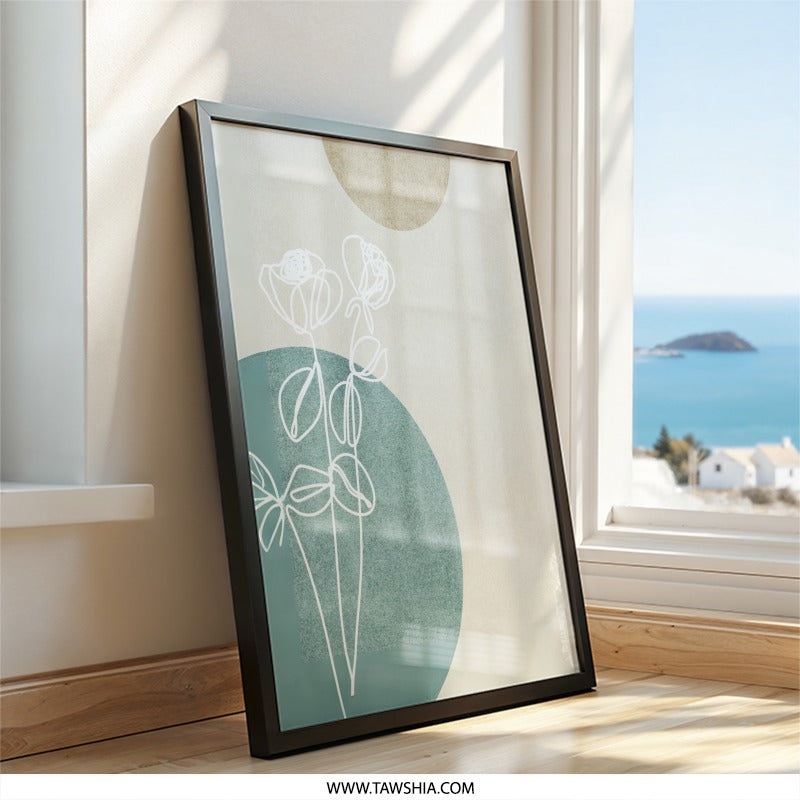 Minimalist Floral Wall Art, Boho Line Art Print, Botanical Art, Abstract Shapes Print, Modern Home Decor - Tawshia