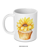 Sunflower Cupcake Mug, Floral Mug, Cute Mug, Coffee Mug, Gift for Her, Tea Mug, Summer Mug, Novelty Mug SKU: MG10004201 - Tawshia