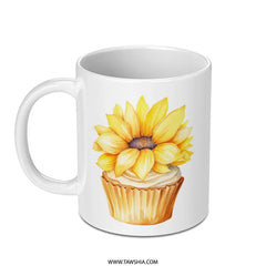 Sunflower Cupcake Mug, Floral Mug, Cute Mug, Coffee Mug, Gift for Her, Tea Mug, Summer Mug, Novelty Mug SKU: MG10004201 - Tawshia