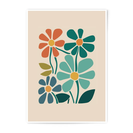 Retro Floral Photographic Print, 70s Flower Art, Botanical Print, Colorful Flower Poster, Vintage Inspired Wall Art, Floral Home Decor - Tawshia