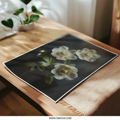 Hellebore Flower Photographic Print, Floral Wall Art, Dark Floral Art, Botanical Print, Moody Floral Print, White Flower Photography - Tawshia