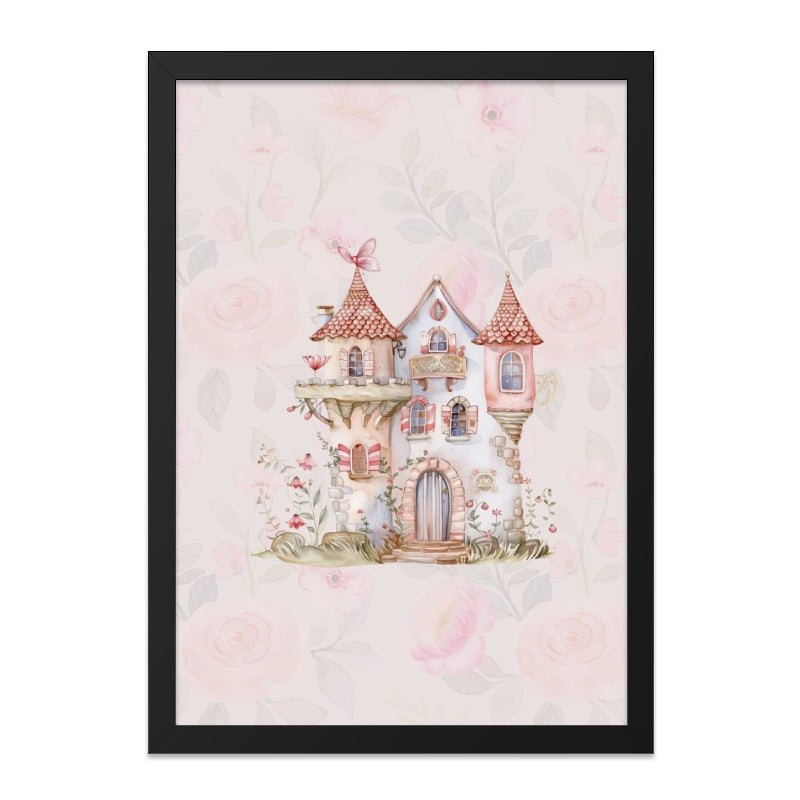 Enchanted Castle Framed Wall Art, Fairy Tale Home Decor, Watercolor Princess Castle Print, Whimsical Nursery Art, Dreamy Kids Room Art - Tawshia