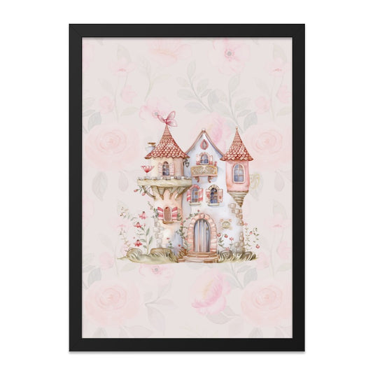 Enchanted Castle Framed Wall Art, Fairy Tale Home Decor, Watercolor Princess Castle Print, Whimsical Nursery Art, Dreamy Kids Room Art - Tawshia
