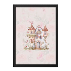 Enchanted Castle Framed Wall Art, Fairy Tale Home Decor, Watercolor Princess Castle Print, Whimsical Nursery Art, Dreamy Kids Room Art - Tawshia
