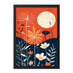 Botanical Wall Art, Retro Floral Print, Orange and Blue Decor, Abstract Flower Landscape, Modern Art Print, Home Decor, Gift Idea - Tawshia