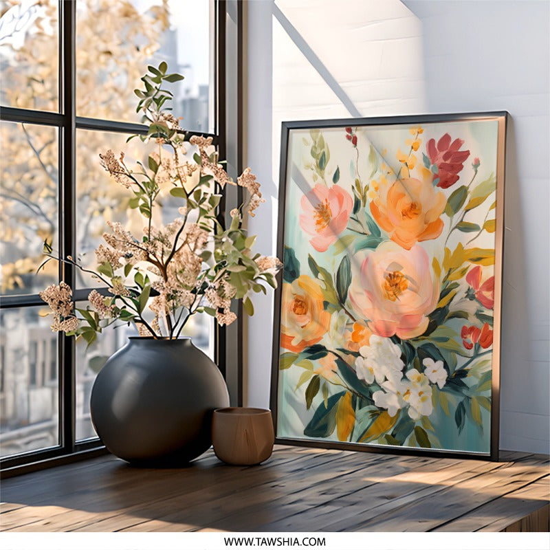 Floral Wall Art, Botanical Print, Flower Painting, Floral Art Print, Modern Wall Decor, Flower Bouquet Art, Living Room Decor - Tawshia